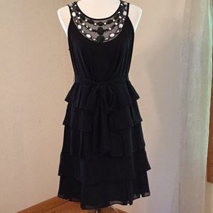 CheetaB evening/cocktail dress embellished bodice,tiered skirt,mesh back, sz10